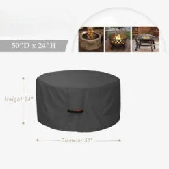 50 In. D X 24 In. H Waterproof 600D Heavy Duty Round Patio Fire Pit Table Cover, Black -Fire Place Store fire pit covers and accessories cjht2563 c3 1000