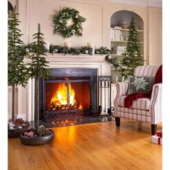 Large Cast Iron And Steel Scrollwork 1-Panel Fire Screen With Doors -Fire Place Store fireplace screens 13401 bk 1f 1000