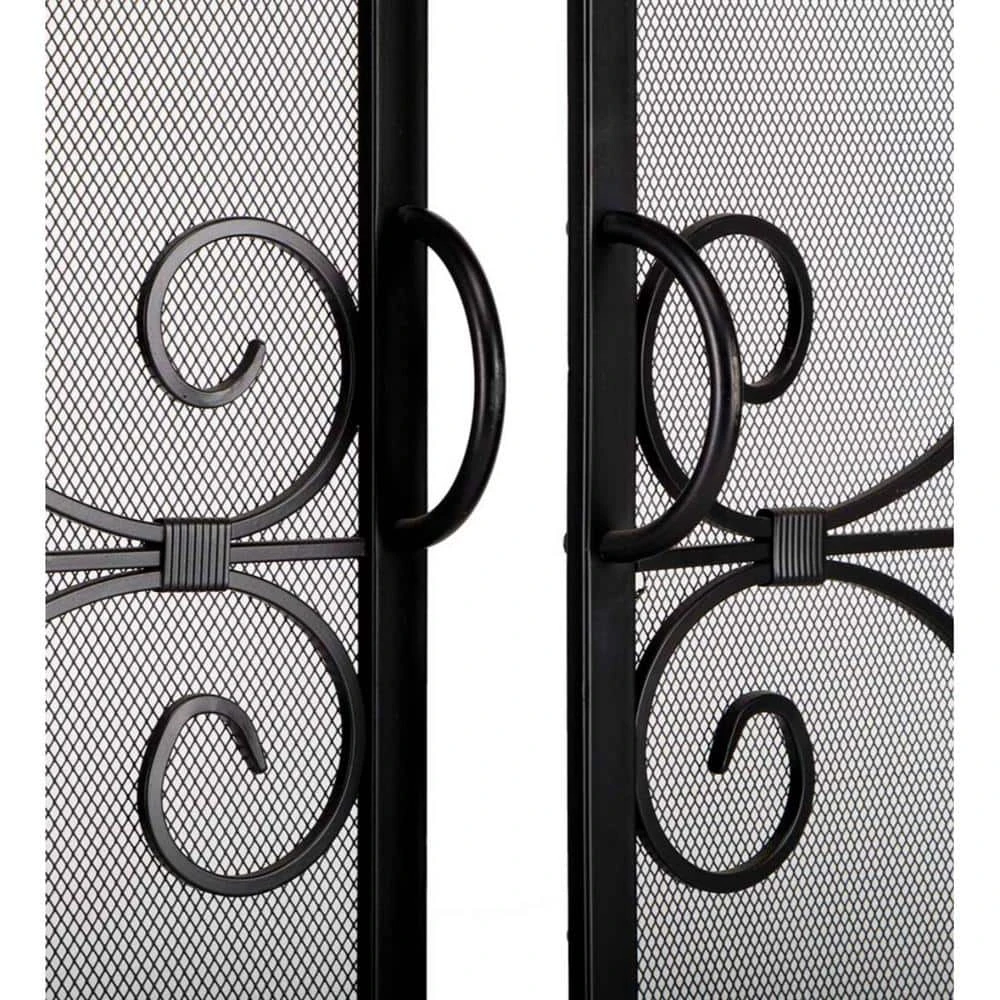 Small Crested Wrought Iron And Steel 1-Panel Fire Screen With Doors 4 Small Crested Wrought Iron And Steel 1-Panel Fire Screen With Doors - Image 4