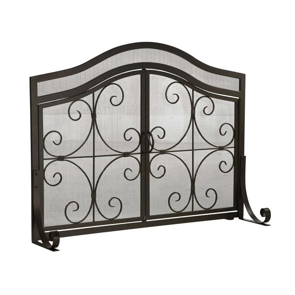 Small Crested Wrought Iron And Steel 1-Panel Fire Screen With Doors 1 Small Crested Wrought Iron And Steel 1-Panel Fire Screen With Doors