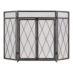 50 In. Black Steel Kempston Park 3-Panel Fireplace Screen With Doors