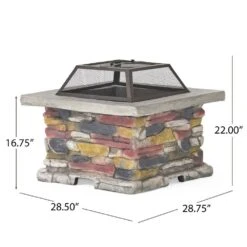 28 In. Stone Gray Concrete Fire Pit Table With Lid - Outdoor Wood Burning Fire Pit For Patio And Yard -Fire Place Store firewood fire stove 1 4f 1000