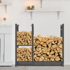 31.1 In. W Steel Log Rack Firewood Storage Shed -Fire Place Store firewood out d 34 1f 1000