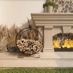 24.4 In. W Steel Log Rack Firewood Storage Shed -Fire Place Store firewood out d 35 1f 1000