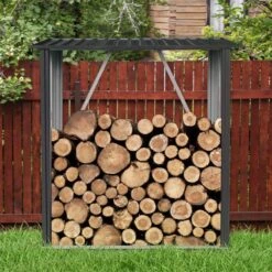 Black 59 In. W Heavy Duty Outdoor Meta Firewood Rack For Firewood And Lumber Storage -Fire Place Store firewood racks outdoor 14 76 1000
