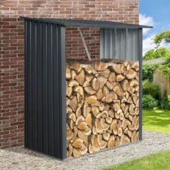 Black 59 In. W Heavy Duty Outdoor Meta Firewood Rack For Firewood And Lumber Storage -Fire Place Store firewood racks outdoor 14 c3 1000