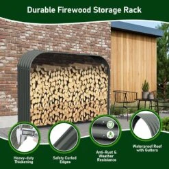 59 In. Heavy-Duty Outdoor Firewood Rack Gray Galvanized Steel Log Holder Lumber Storage Stand -Fire Place Store firewood racks toutd1657 4f 1000