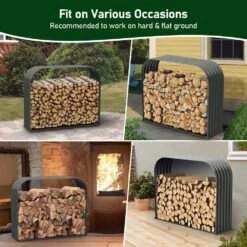 18 In. D X 59 In. W X 48 In. H Galvanized Steel Firewood Storage Log Rack -Fire Place Store firewood sfirewood1 fa 1000