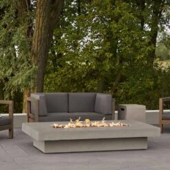 Scarborough 72 In. W X 14 In. H Outdoor GFRC Liquid Propane Fire Pit In Flint With Lava Rocks