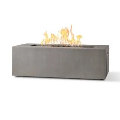 Matteau 60 In. X 19 In. Rectangle Concrete Composite Propane Fire Table In Flint With Vinyl Cover -Fire Place Store flint jensen co gas fire pits 142lp flnt fa 1000