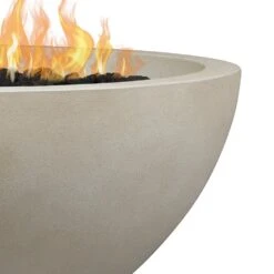 Pompton 42 In. Round Concrete Composite Propane Fire Pit In Fog With Vinyl Cover -Fire Place Store fog jensen co gas fire pits 132lp fog 1f 1000