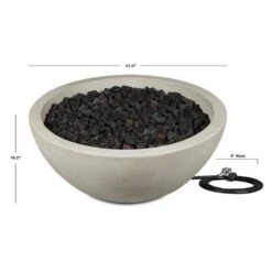 Pompton 42 In. Round Concrete Composite Propane Fire Pit In Fog With Vinyl Cover -Fire Place Store fog jensen co gas fire pits 132lp fog c3 1000