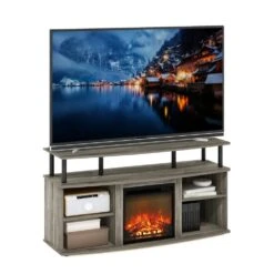 Jensen 47.24 In. Freestanding Wood Smart Electric Fireplace TV Stand In French Oak Grey/Black -Fire Place Store french oak grey black furinno fireplace tv stands 23157gywfbk 1f 1000