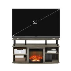 Jensen 47.24 In. Freestanding Wood Smart Electric Fireplace TV Stand In French Oak Grey/Black -Fire Place Store french oak grey black furinno fireplace tv stands 23157gywfbk 44 1000