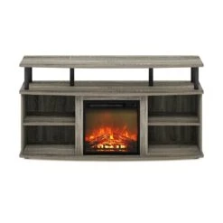 Jensen 47.24 In. Freestanding Wood Smart Electric Fireplace TV Stand In French Oak Grey/Black -Fire Place Store french oak grey black furinno fireplace tv stands 23157gywfbk 4f 1000