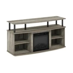 Jensen 47.24 In. Freestanding Wood Smart Electric Fireplace TV Stand In French Oak Grey/Black -Fire Place Store french oak grey black furinno fireplace tv stands 23157gywfbk fa 1000