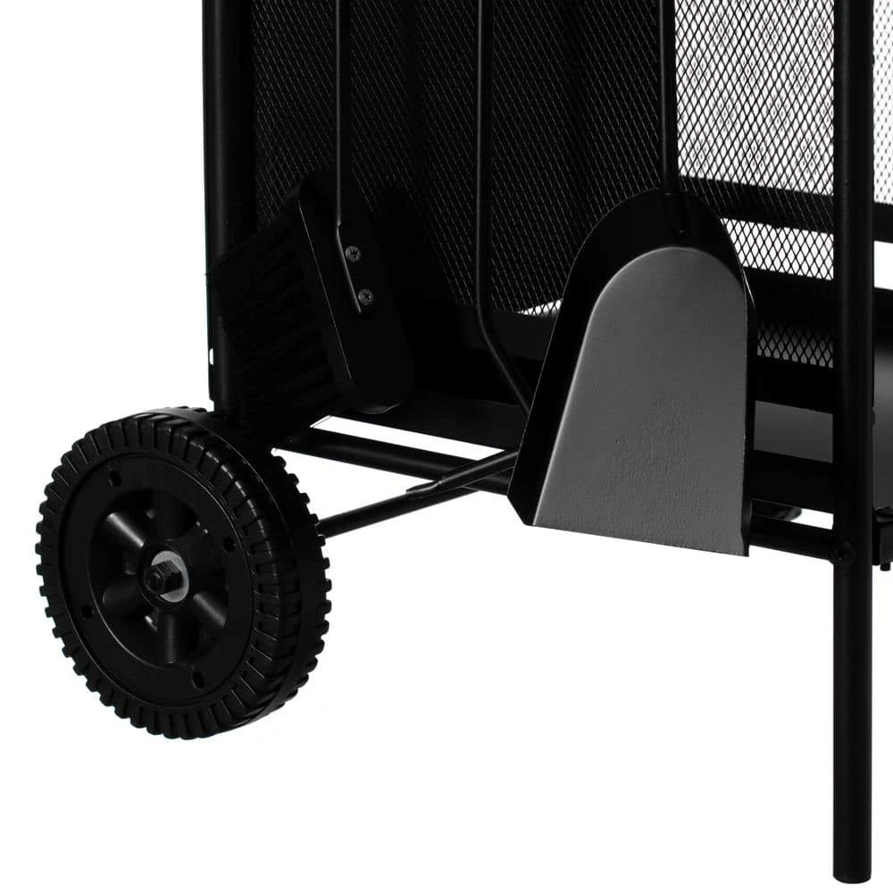 Indoor And Outdoor Patio Iron Firewood Log Cart With Wheels And Fireplace Tool Set, Black 3 Indoor And Outdoor Patio Iron Firewood Log Cart With Wheels And Fireplace Tool Set, Black - Image 3