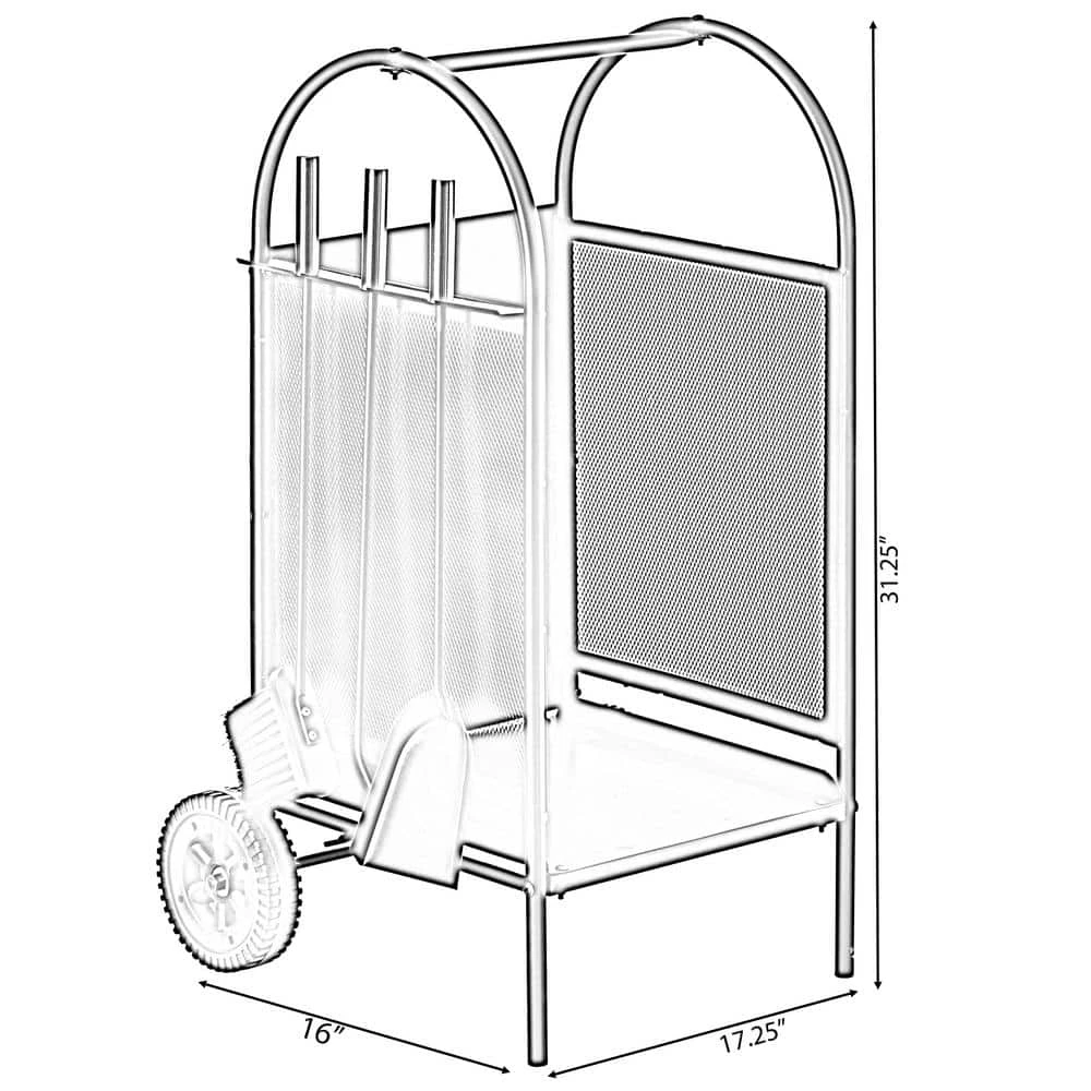 Indoor And Outdoor Patio Iron Firewood Log Cart With Wheels And Fireplace Tool Set, Black 7 Indoor And Outdoor Patio Iron Firewood Log Cart With Wheels And Fireplace Tool Set, Black - Image 7