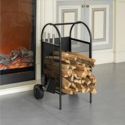 Indoor And Outdoor Patio Iron Firewood Log Cart With Wheels And Fireplace Tool Set, Black 21 Indoor And Outdoor Patio Iron Firewood Log Cart With Wheels And Fireplace Tool Set, Black -Fire Place Store gardenised firewood racks qi004553 31 1000
