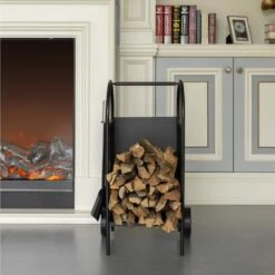 Indoor And Outdoor Patio Iron Firewood Log Cart With Wheels And Fireplace Tool Set, Black 16 Indoor And Outdoor Patio Iron Firewood Log Cart With Wheels And Fireplace Tool Set, Black -Fire Place Store gardenised firewood racks qi004553 4f 1000