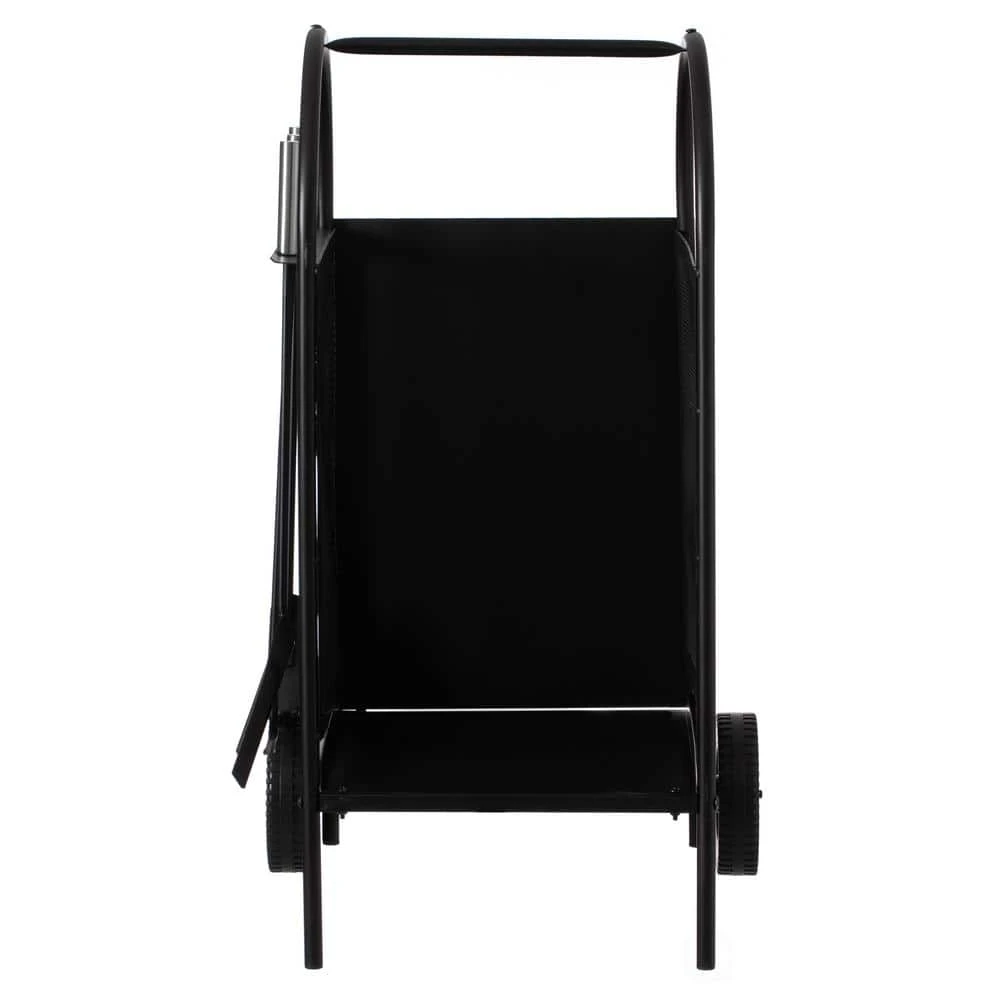 Indoor And Outdoor Patio Iron Firewood Log Cart With Wheels And Fireplace Tool Set, Black 4 Indoor And Outdoor Patio Iron Firewood Log Cart With Wheels And Fireplace Tool Set, Black - Image 4