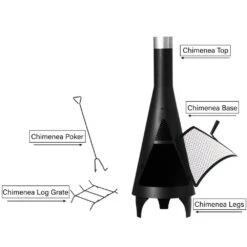 50" Black Outdoor Metal Wood Burning Chimenea Patio Heater Fire Pit, Includes Fire Pit Poker Handle -Fire Place Store gardenised outdoor fireplaces qi004662 1f 1000