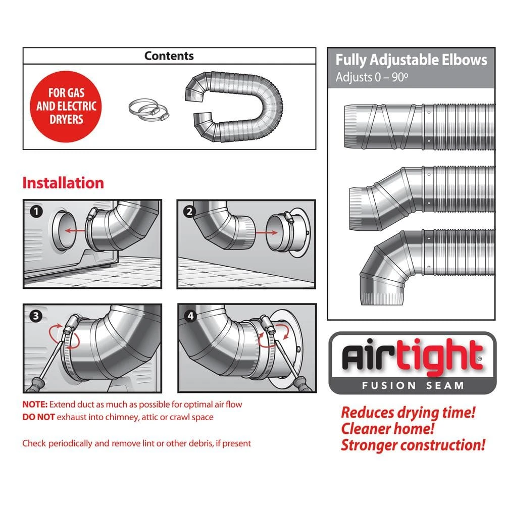 8 Ft. Complete Airtight Semi-Rigid Dryer Vent Hook Up Kit For 4 In. Duct 5 8 Ft. Complete Airtight Semi-Rigid Dryer Vent Hook Up Kit For 4 In. Duct - Image 5