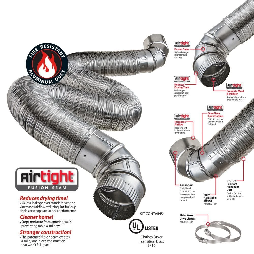 8 Ft. Complete Airtight Semi-Rigid Dryer Vent Hook Up Kit For 4 In. Duct 4 8 Ft. Complete Airtight Semi-Rigid Dryer Vent Hook Up Kit For 4 In. Duct - Image 4