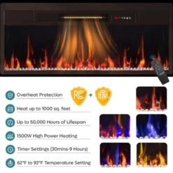 71 In. Fluted Glossy Black Electric Fireplace TV Stand Fits TV Up To 75 In. Entertainment Center With Cabinet -Fire Place Store glossy black bestier fireplace tv stands usthdczus l104018fp blksbt m 40 1000