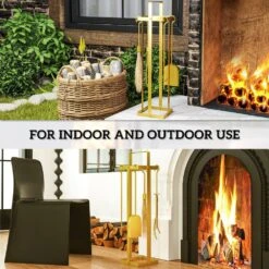 7.9 In. X 31.5 In. Gold Metal 5-Piece Fireplace Tools Set With Brush Broom, Poker, Shovel, Tongs And Stand For Chimney 12 7.9 In. X 31.5 In. Gold Metal 5-Piece Fireplace Tools Set With Brush Broom, Poker, Shovel, Tongs And Stand For Chimney -Fire Place Store gold tileon outdoor fireplaces yjhdra885 44 1000