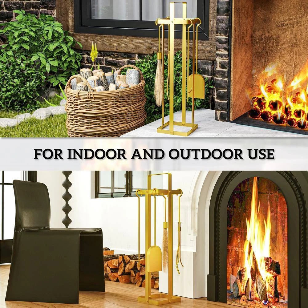 7.9 In. X 31.5 In. Gold Metal 5-Piece Fireplace Tools Set With Brush Broom, Poker, Shovel, Tongs And Stand For Chimney 5 7.9 In. X 31.5 In. Gold Metal 5-Piece Fireplace Tools Set With Brush Broom, Poker, Shovel, Tongs And Stand For Chimney - Image 5