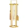 7.9 In. X 31.5 In. Gold Metal 5-Piece Fireplace Tools Set With Brush Broom, Poker, Shovel, Tongs And Stand For Chimney
