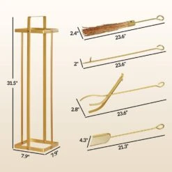 7.9 In. X 31.5 In. Gold Metal 5-Piece Fireplace Tools Set With Brush Broom, Poker, Shovel, Tongs And Stand For Chimney 14 7.9 In. X 31.5 In. Gold Metal 5-Piece Fireplace Tools Set With Brush Broom, Poker, Shovel, Tongs And Stand For Chimney -Fire Place Store gold tileon outdoor fireplaces yjhdra885 76 1000