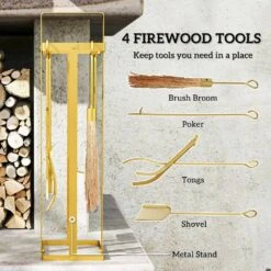 7.9 In. X 31.5 In. Gold Metal 5-Piece Fireplace Tools Set With Brush Broom, Poker, Shovel, Tongs And Stand For Chimney 9 7.9 In. X 31.5 In. Gold Metal 5-Piece Fireplace Tools Set With Brush Broom, Poker, Shovel, Tongs And Stand For Chimney -Fire Place Store gold tileon outdoor fireplaces yjhdra885 c3 1000