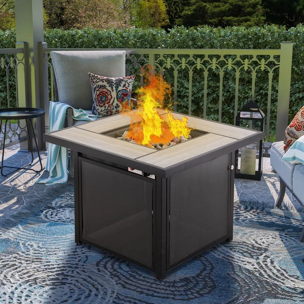 CLIHOME 32 In. W X 25 In. H All Iron Teslin Square Gas Fire Pit Table With Pumice Stone 8 CLIHOME 32 In. W X 25 In. H All Iron Teslin Square Gas Fire Pit Table With Pumice Stone - Image 8