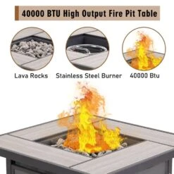 CLIHOME 32 In. W X 25 In. H All Iron Teslin Square Gas Fire Pit Table With Pumice Stone 13 CLIHOME 32 In. W X 25 In. H All Iron Teslin Square Gas Fire Pit Table With Pumice Stone -Fire Place Store gray fire pit kits cl 51 44 1000