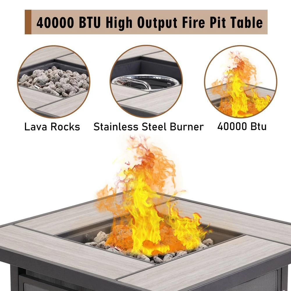 CLIHOME 32 In. W X 25 In. H All Iron Teslin Square Gas Fire Pit Table With Pumice Stone 6 CLIHOME 32 In. W X 25 In. H All Iron Teslin Square Gas Fire Pit Table With Pumice Stone - Image 6