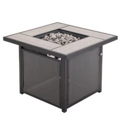 CLIHOME 32 In. W X 25 In. H All Iron Teslin Square Gas Fire Pit Table With Pumice Stone 10 CLIHOME 32 In. W X 25 In. H All Iron Teslin Square Gas Fire Pit Table With Pumice Stone -Fire Place Store gray fire pit kits cl 51 c3 1000