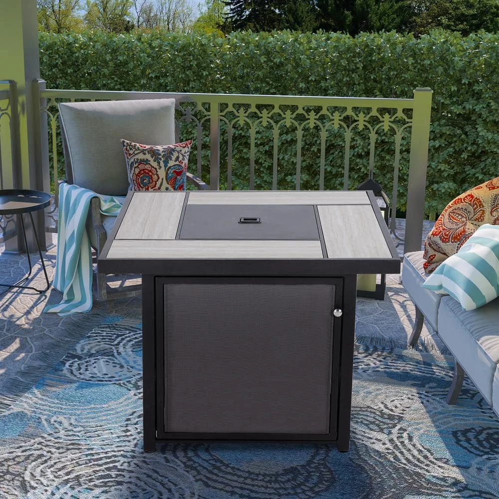 CLIHOME 32 In. W X 25 In. H All Iron Teslin Square Gas Fire Pit Table With Pumice Stone 2 CLIHOME 32 In. W X 25 In. H All Iron Teslin Square Gas Fire Pit Table With Pumice Stone - Image 2