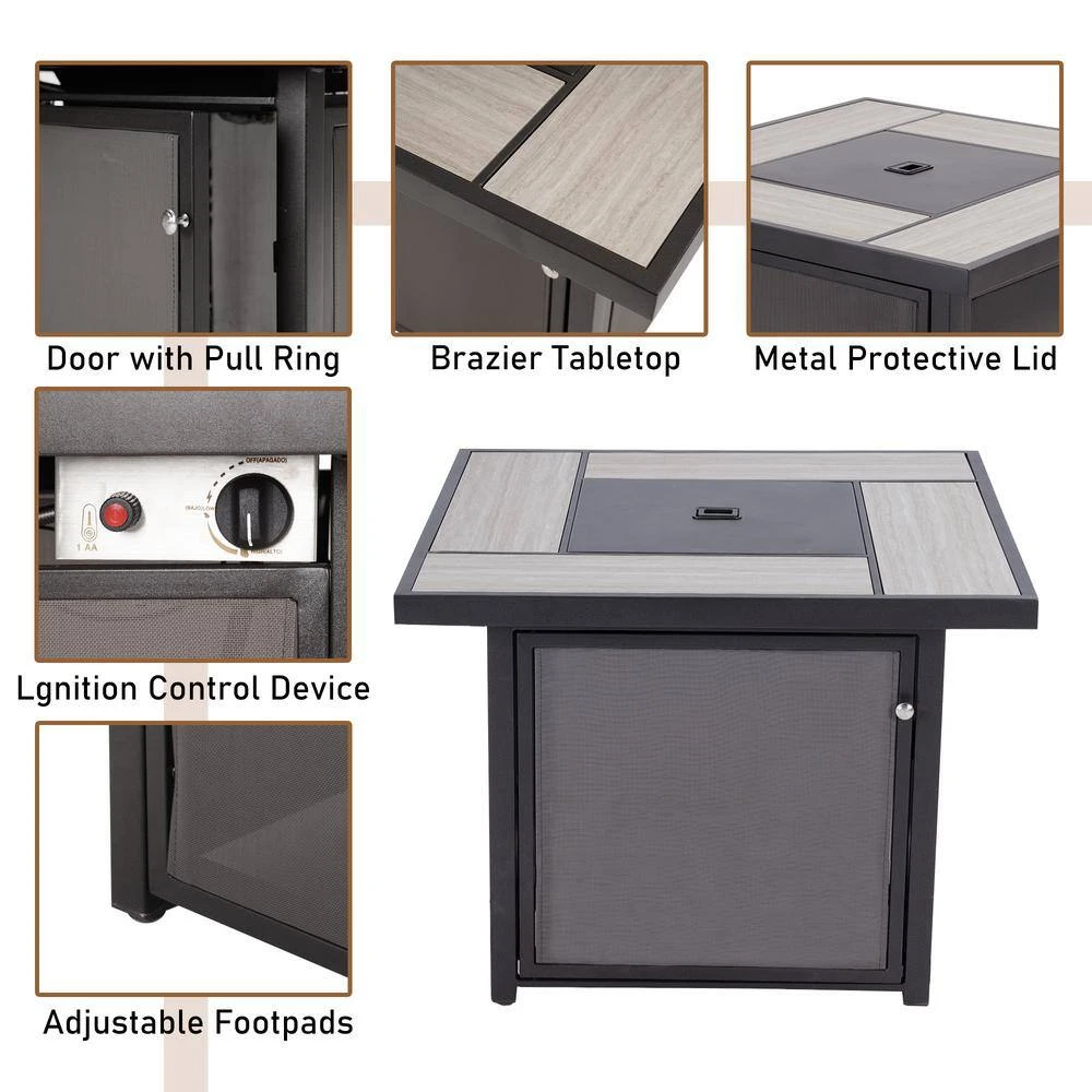 CLIHOME 32 In. W X 25 In. H All Iron Teslin Square Gas Fire Pit Table With Pumice Stone 7 CLIHOME 32 In. W X 25 In. H All Iron Teslin Square Gas Fire Pit Table With Pumice Stone - Image 7