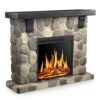 48 In. Freestanding Wooden Surround Electric Fireplace In Gray With Remote Control