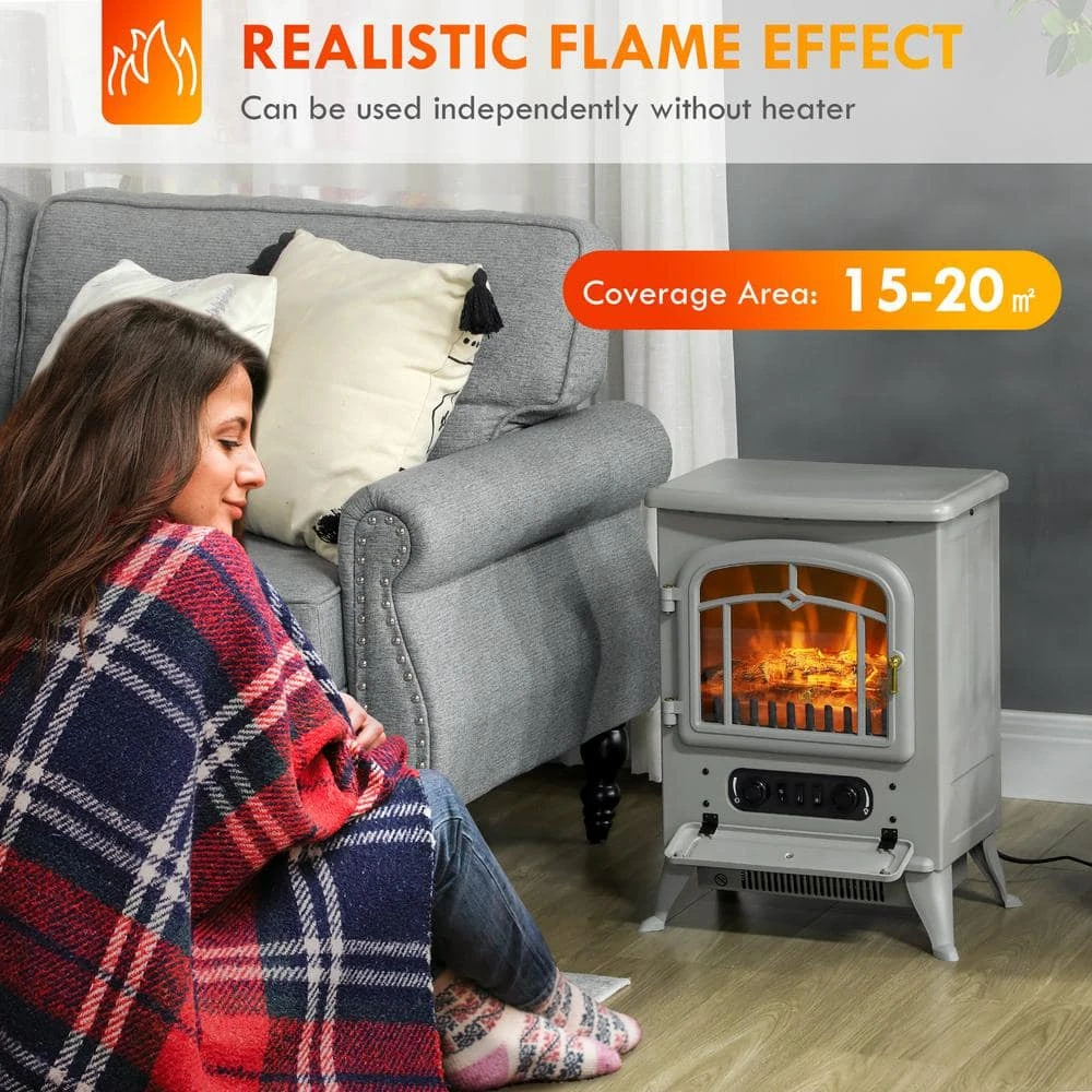 HOMCOM 16.25 In. Freestanding Electric Fireplace Heater With Realistic LED Flames In Gray 6 HOMCOM 16.25 In. Freestanding Electric Fireplace Heater With Realistic LED Flames In Gray - Image 6