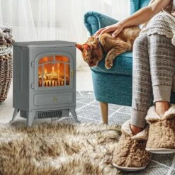 HOMCOM 16.25 In. Freestanding Electric Fireplace Heater With Realistic LED Flames In Gray 19 HOMCOM 16.25 In. Freestanding Electric Fireplace Heater With Realistic LED Flames In Gray -Fire Place Store gray homcom freestanding electric fireplaces 820 037v80gy 31 1000