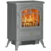 HOMCOM 16.25 In. Freestanding Electric Fireplace Heater With Realistic LED Flames In Gray