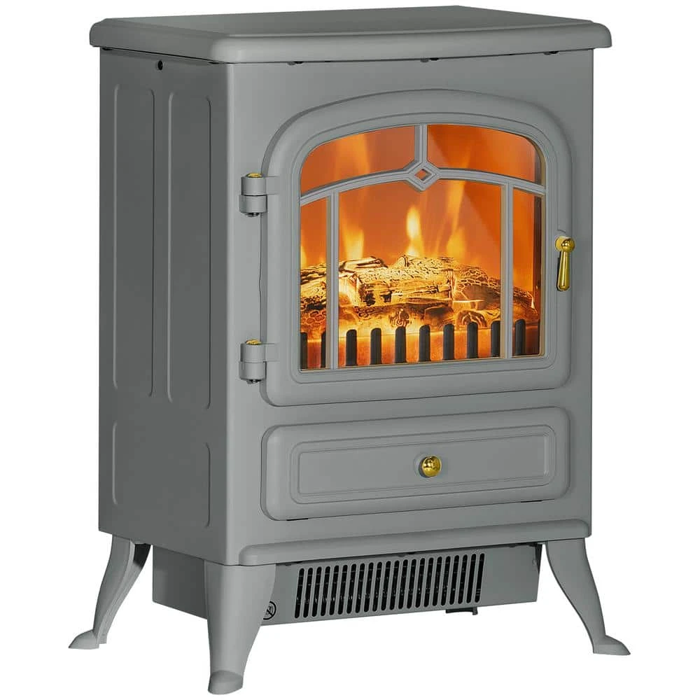 HOMCOM 16.25 In. Freestanding Electric Fireplace Heater With Realistic LED Flames In Gray 1 HOMCOM 16.25 In. Freestanding Electric Fireplace Heater With Realistic LED Flames In Gray