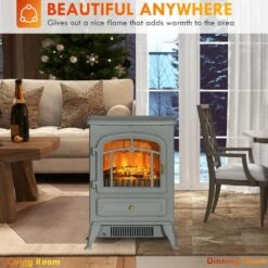 HOMCOM 16.25 In. Freestanding Electric Fireplace Heater With Realistic LED Flames In Gray 12 HOMCOM 16.25 In. Freestanding Electric Fireplace Heater With Realistic LED Flames In Gray -Fire Place Store gray homcom freestanding electric fireplaces 820 037v80gy 77 1000