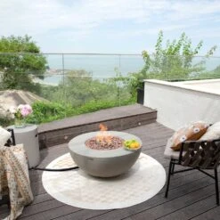 Roca 34 In. X 15 In. Round Concrete Natural Gas Fire Pit In Grey With Canvas Cover And Lava Rock -Fire Place Store gray modeno gas fire pits ofg107 ng 1f 1000