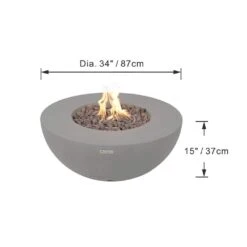 Roca 34 In. X 15 In. Round Concrete Natural Gas Fire Pit In Grey With Canvas Cover And Lava Rock -Fire Place Store gray modeno gas fire pits ofg107 ng 4f 1000