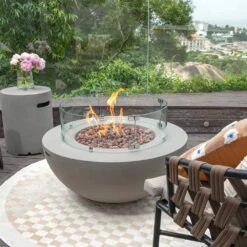 Roca 34 In. X 15 In. Round Concrete Natural Gas Fire Pit In Grey With Canvas Cover And Lava Rock -Fire Place Store gray modeno gas fire pits ofg107 ng 76 1000