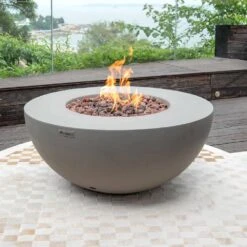 Roca 34 In. X 15 In. Round Concrete Natural Gas Fire Pit In Grey With Canvas Cover And Lava Rock -Fire Place Store gray modeno gas fire pits ofg107 ng c3 1000